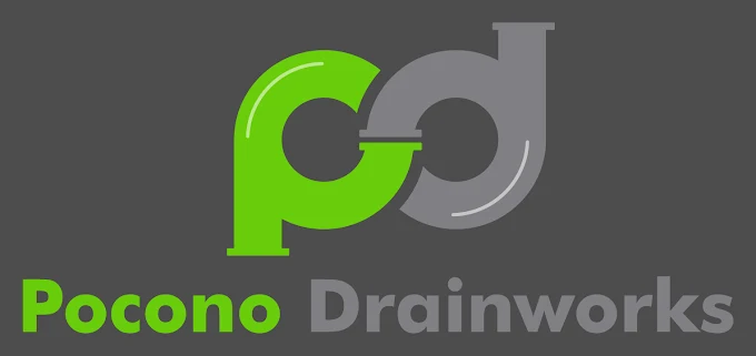 Pocono Drainworks company logo with name and drain graphic